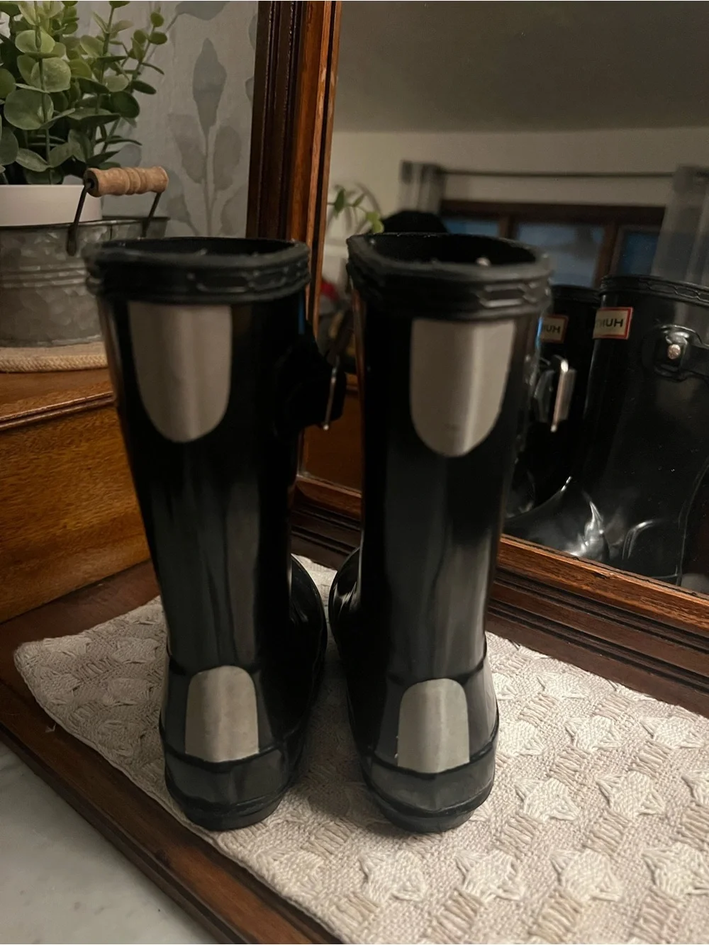 HUNTER Classic High Gloss Preppy Riding Outdoor Rain Boots Black Kid's Sz 8‎ GUC